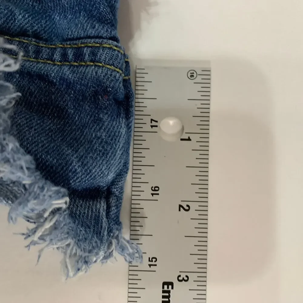 Farm Rio S Womens Distressed Cut Off Denim Short One Back Pocket Boho Coastal